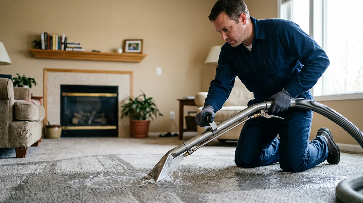 Water damage restoration technician working near Wabasha, MN